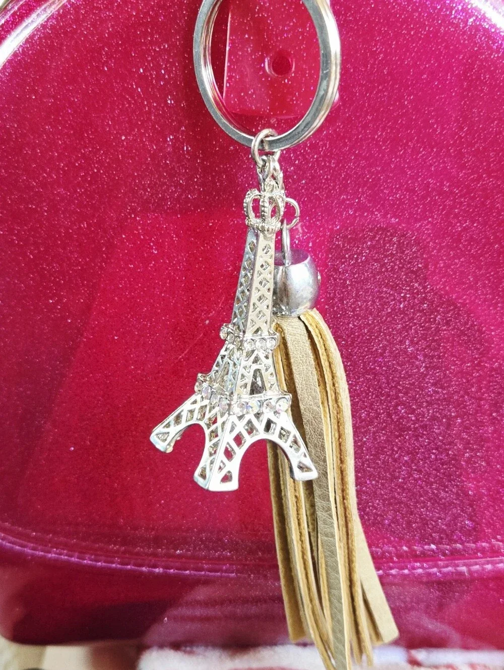 Eiffel Tower Tassel Keychain - Gold Tassel with Silver Charm